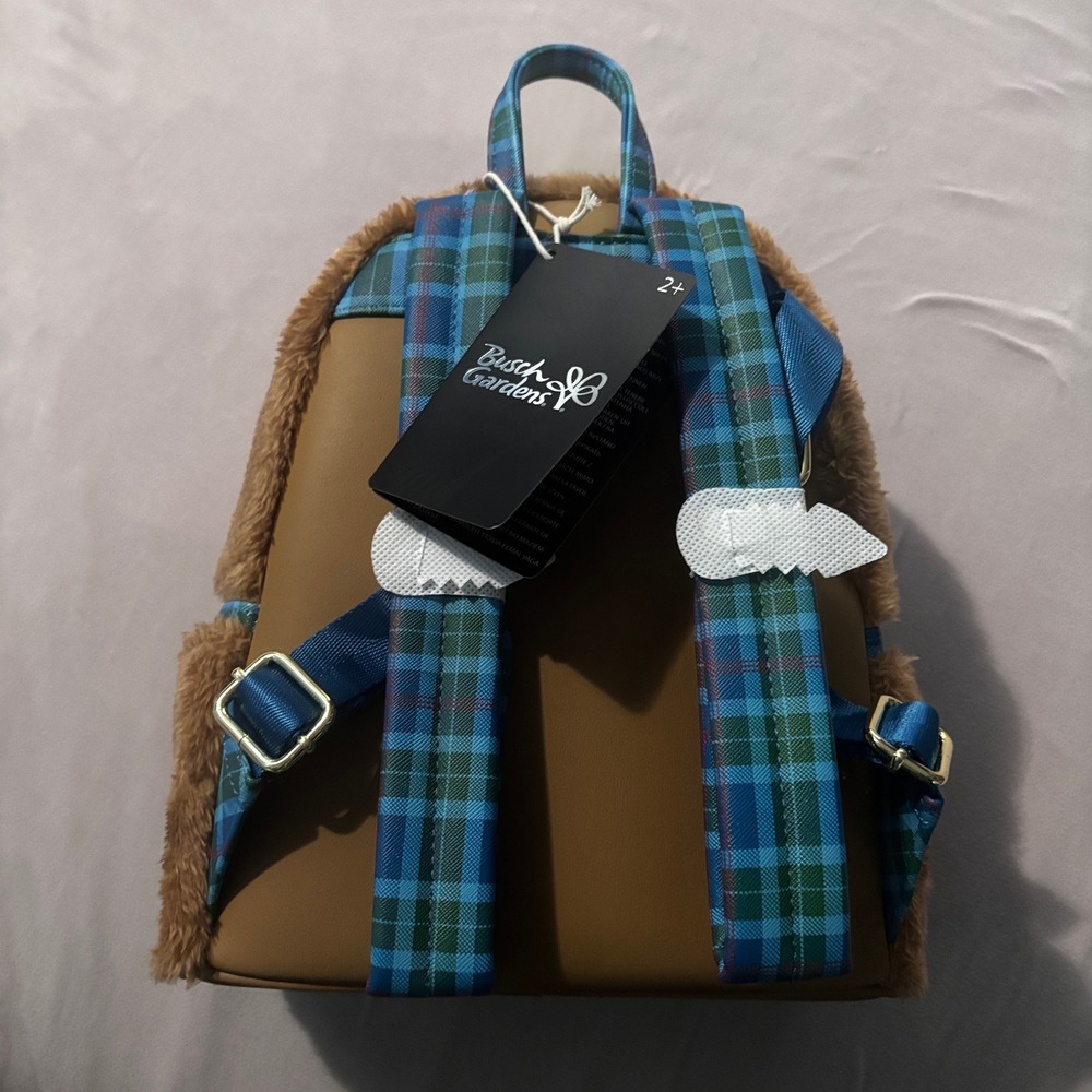 Loungefly Busch Gardens Highland Cow Plush Mini Backpack Brown Plaid NWT Hairy - Picture 7 of 8